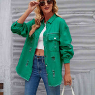 WW | Zerrissene Rohsaum-Denimjacke