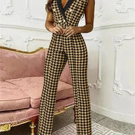 WW | Jumpsuit mit V-Ausschnitt und Pied-de-Poule-Druck | Trendy und Elegant