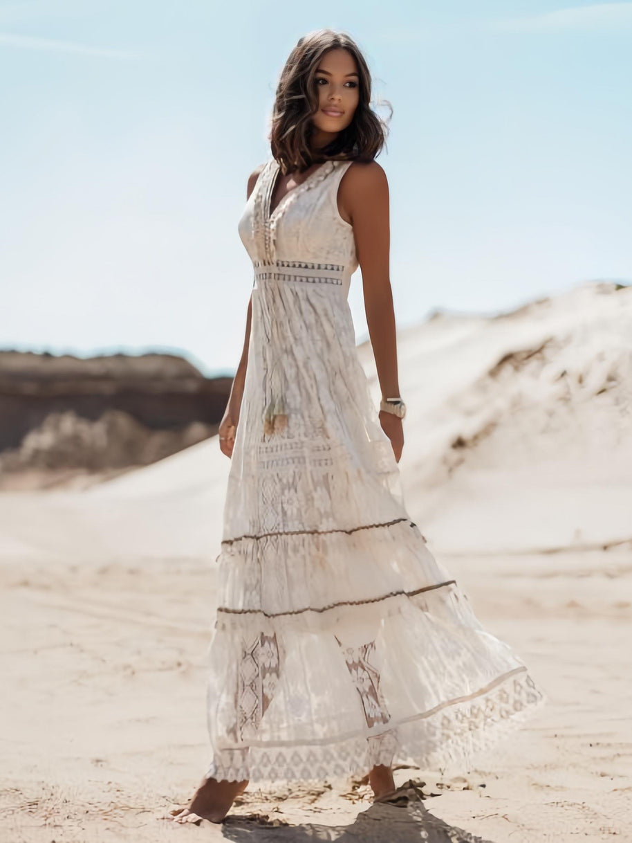 Soléa™ – Sommerliches Maxikleid im Boho-Stil mit Spitze & Schlitz
