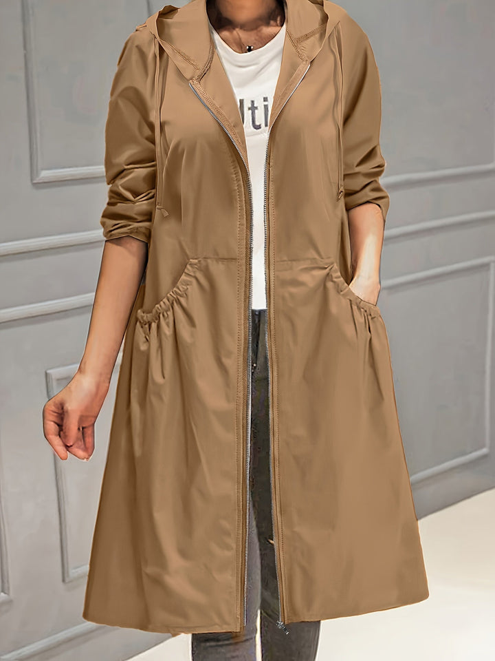 W&W Mode | Damen Lässig Lange Jacke Mit Kapuze Und Reißverschluss