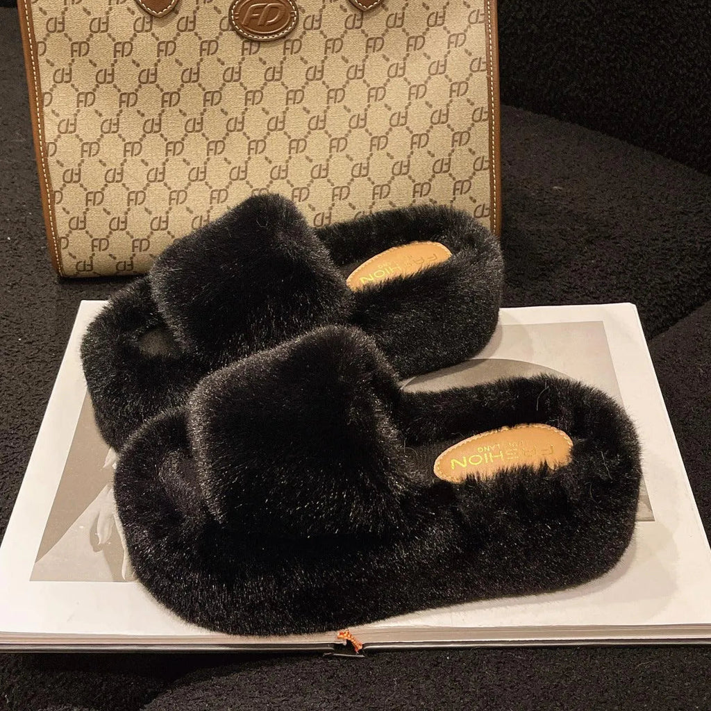 WW | Fluffy slippers with thick sole for women
