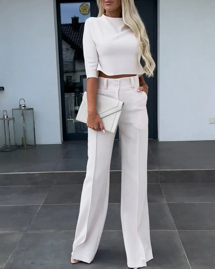 W&W Mode | Set mit Jacke und hoch taillierter gerader Hose für Damen | Stilvolles und komfortables Outfit