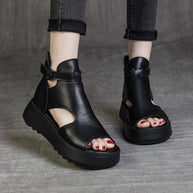 WW | Sommer Neu Retro Erste Schicht Rindsleder Rücken Peep Toe Sandalen für Frauen