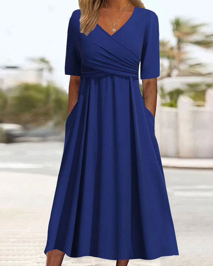W&W Mode | Elegantes gekreuztes Midi-Kleid mit Taschen für Damen