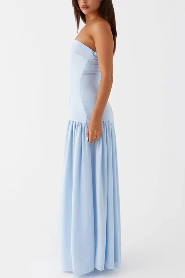 WW | Eden Patchwork Semi-Transparent Chiffon Strapless Maxi-Kleid