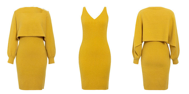 W&W Mode | teilige gestrickte Set - elegantes gestricktes ärmelloses Kleid mit Pullover für Herbst und Winter