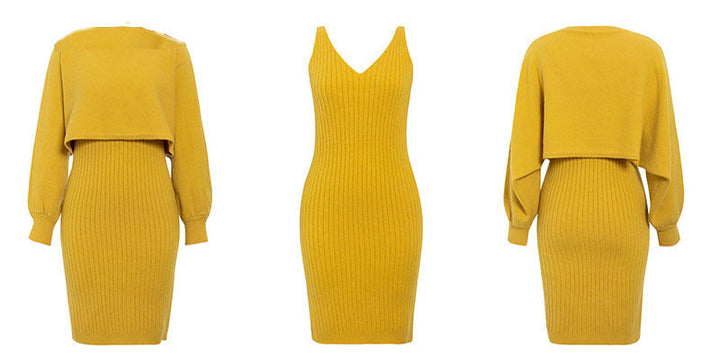 W&W Mode | teilige gestrickte Set - elegantes gestricktes ärmelloses Kleid mit Pullover für Herbst und Winter
