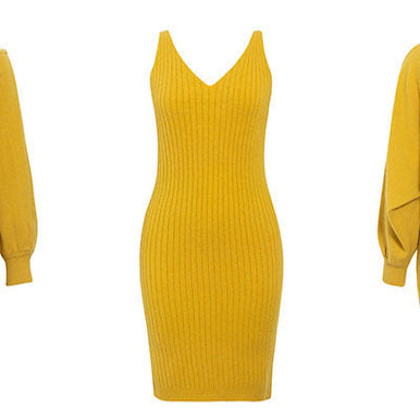 WW | teilige gestrickte Set - elegantes gestricktes ärmelloses Kleid mit Pullover für Herbst und Winter