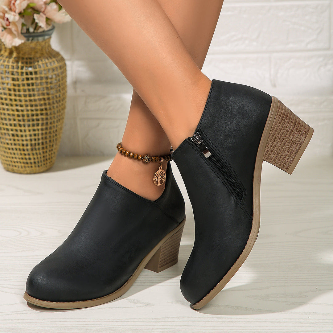 W&W Mode | Stiefeletten - Damen bequeme Stiefel mit Blockabsatz und Reißverschluss