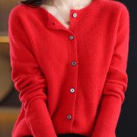 WW | Merino Wollstrickjacke Mit Rundhalsausschnitt Und Langen Ärmeln