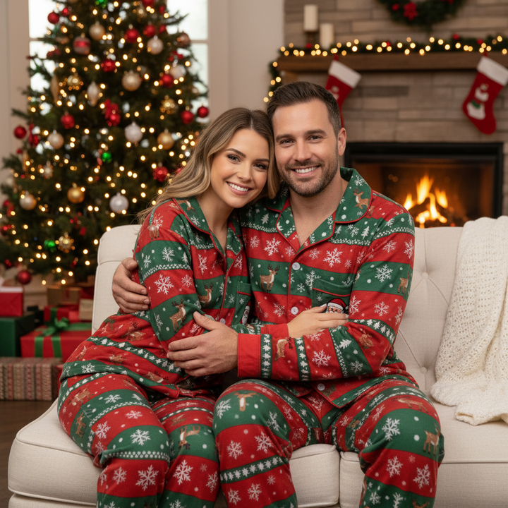 W&W Mode | Urlaub Familie Button-down Weihnachten Pyjama Set