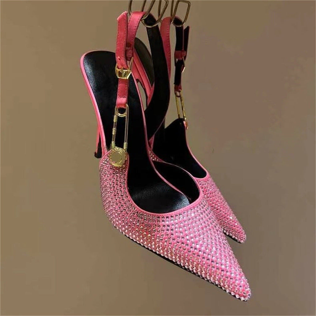 WW | Damen Rhinestone Spitzeblatt Riemen Dekorative Absatzschuhe
