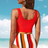 WW | Halb Snap Quadrat-Ausschnitt Tankini-Set