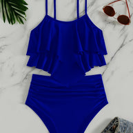 WW | Raffung, Geschichtete Zweiteiliges Schwarzes Tankini für Damen
