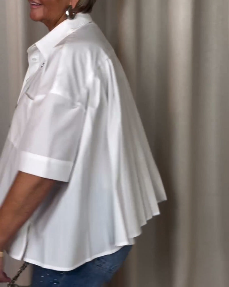 WW | Weiße Kurzärmelige Bluse mit Plissiertem Rücken