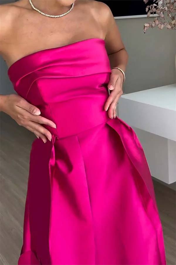 WW | Luxuriös Poise Satin Gespaltenes Mesh-Punkted Stoff Off-Shoulder Formale Maxi-Kleid
