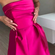 WW | Luxuriös Poise Satin Gespaltenes Mesh-Punkted Stoff Off-Shoulder Formale Maxi-Kleid