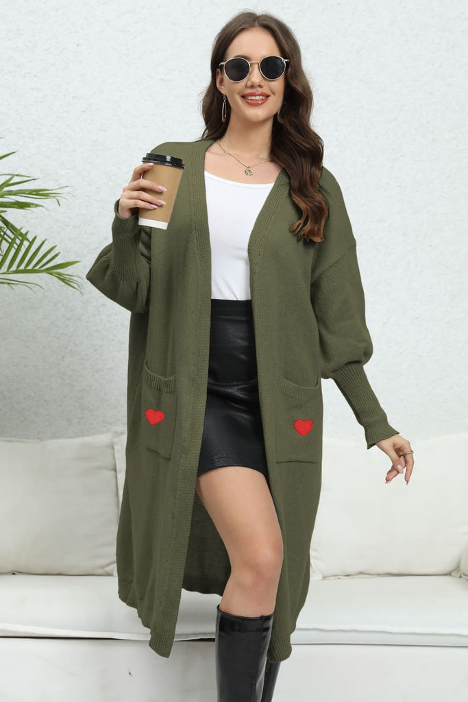 WW | Laternenärmel Offene Vorderseite mit Taschen Strickjacke