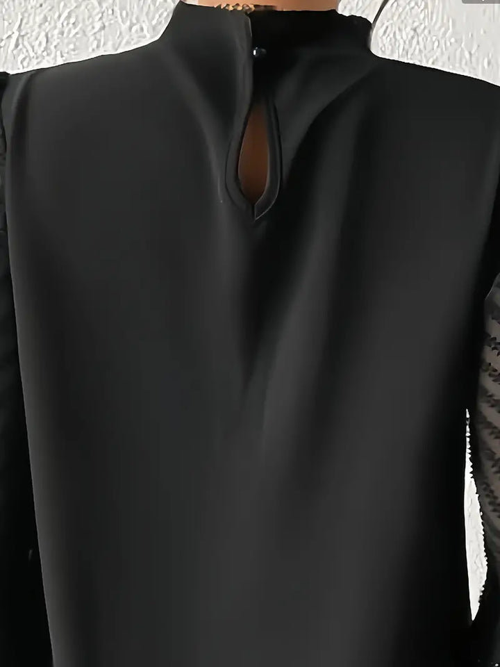 W&W Mode Bluse | Schicker plissierter top mit netzärmeln für damen