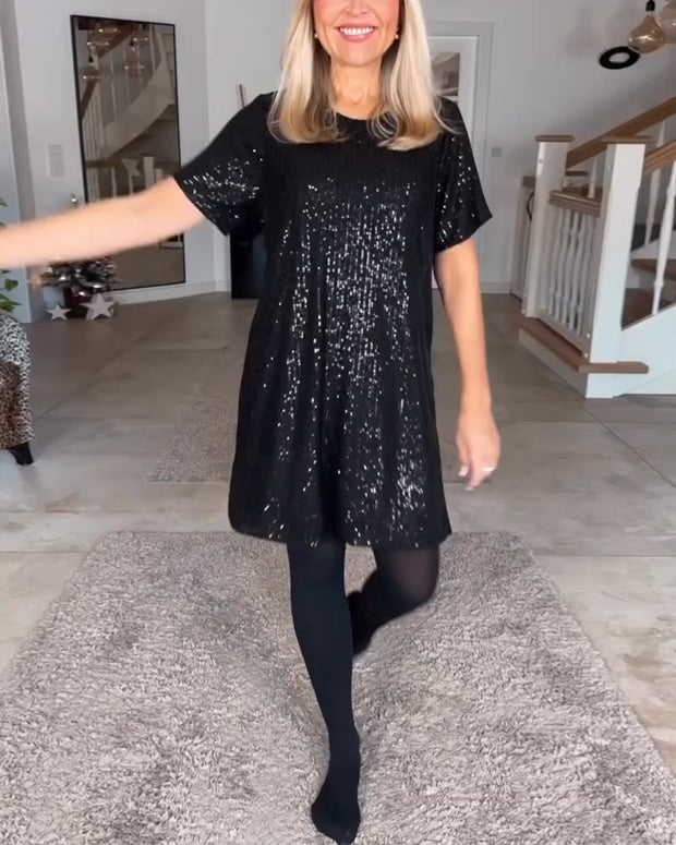 WW | Kurzarmkleid mit Rundhalsausschnitt und Pailletten
