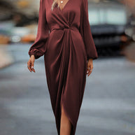 WW | V-Ausschnitt Kleid mit Laternenärmel für Damen