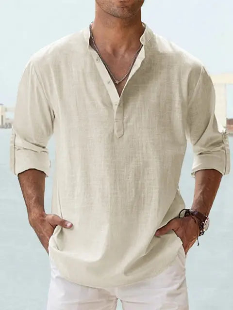 WW | Luftiges Leinenhemd Mit Henley Kragen