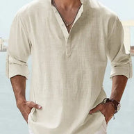 WW | Luftiges Leinenhemd Mit Henley Kragen
