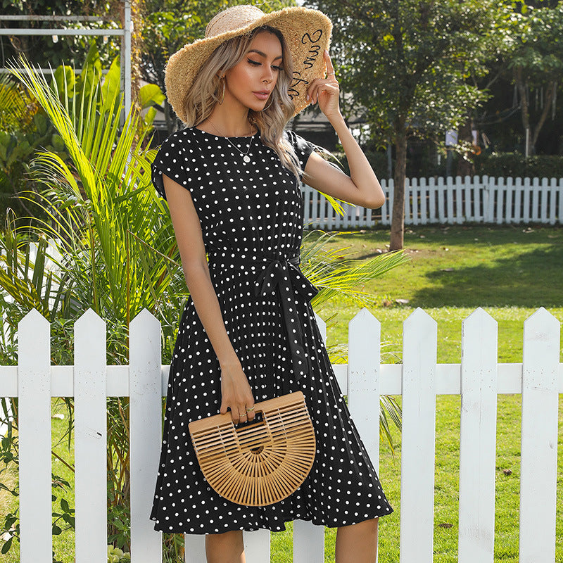 W&W Mode | Elegantes Polka Dot Midi Kleid Mit Kurzem Ärmel Für Damen