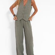WW | Knopf-Weste & Weit Geschnittene Hose Set