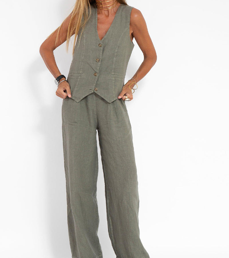 WW | Knopf Weste & Weitbeinige Hosen Set