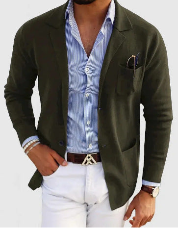 W&W Mode | Herren Strickjacke Mit Lässigen Knöpfen, Taschen Und Reverskragen, Einfarbig, Langärmelig