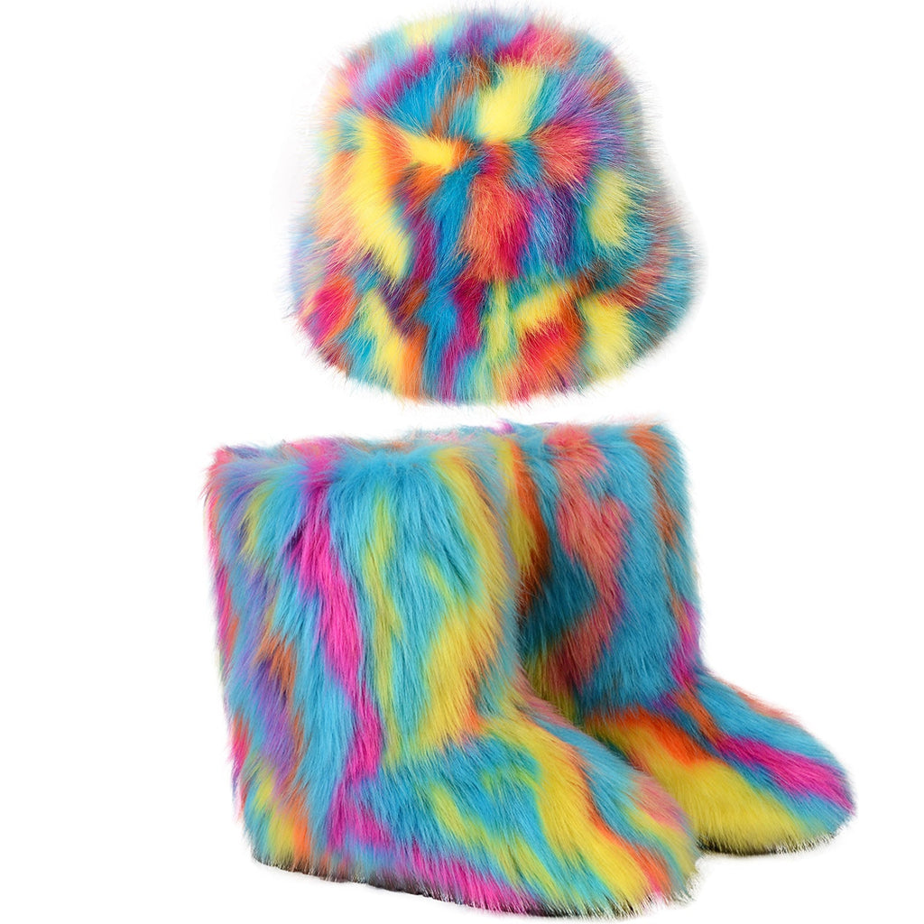 WW | Warme Plüsch Stiefel Farbe Pelzmütze