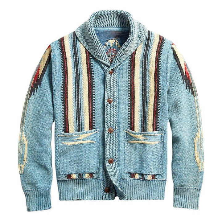 W&W Mode | Herren Jacquard Strickjacke Im Weinlese Stil