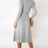 WW | Rundhalsausschnitt Langarm Knoten Taille Pullover Kleid