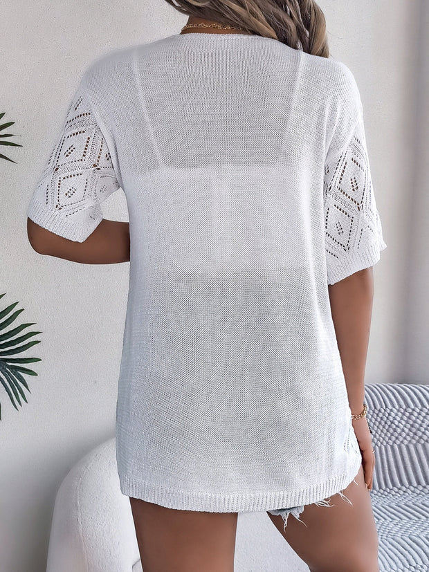 WW | Durchbrochene Offene Front Halbarm-Cardigan