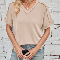 WW | Cord-Ripp V-Ausschnitt Kurzarm T-Shirt