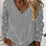 WW | Elegantes Hemd Mit V-Ausschnitt Und Funkelnden Ärmeln