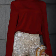 WW | Geheim Der Eleganz Satin Rückenkette Cowl Neck Drapierte Bluse