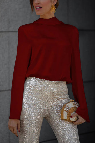 WW | Geheim Der Eleganz Satin Rückenkette Cowl Neck Drapierte Bluse