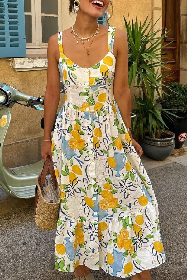 WW | Leinenmix Bedrucktes Midi-Kleid
