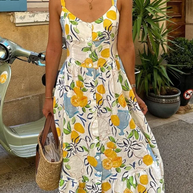WW | Leinenmix Bedrucktes Midi-Kleid