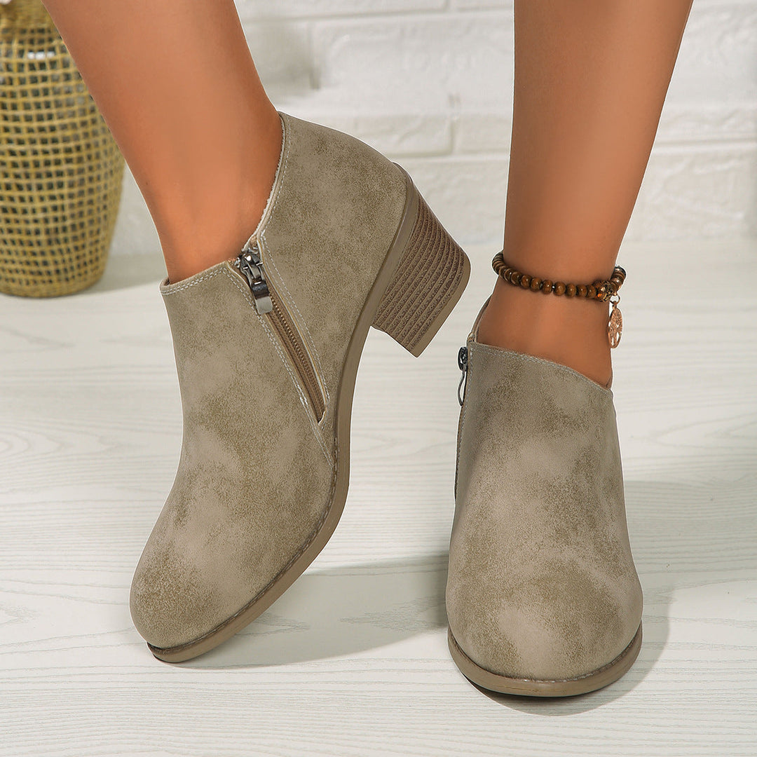 W&W Mode | Stiefeletten - Damen bequeme Stiefel mit Blockabsatz und Reißverschluss