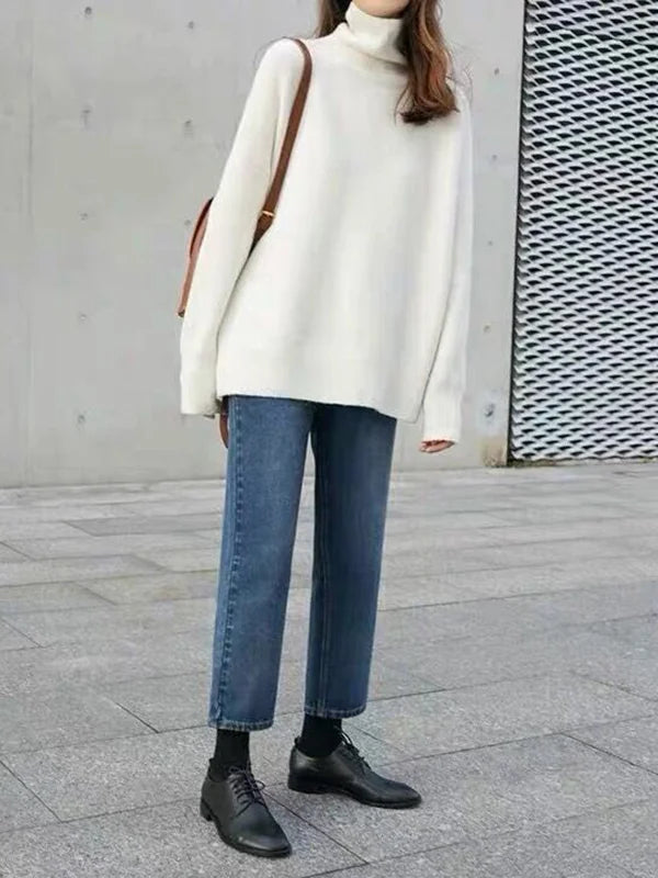 WW | Lässiger Strickjacke Rollkragenpullover für Damen