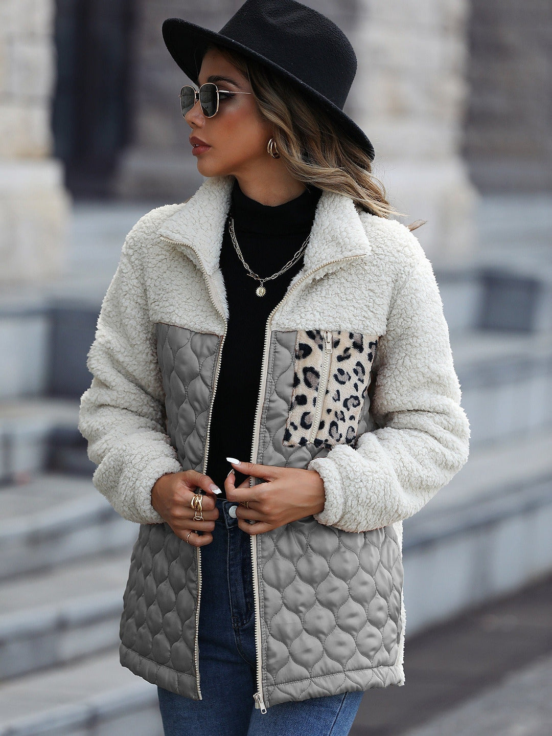 W&W Mode | Modischer Sherpa|Mantel Mit Printtasche