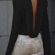 WW | Geheim Der Eleganz Satin Rückenkette Cowl Neck Drapierte Bluse