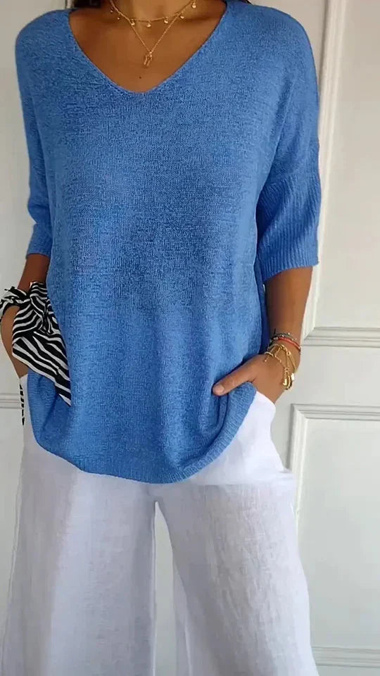 WW | Bequemes Damen-Stricktop mit V-Ausschnitt