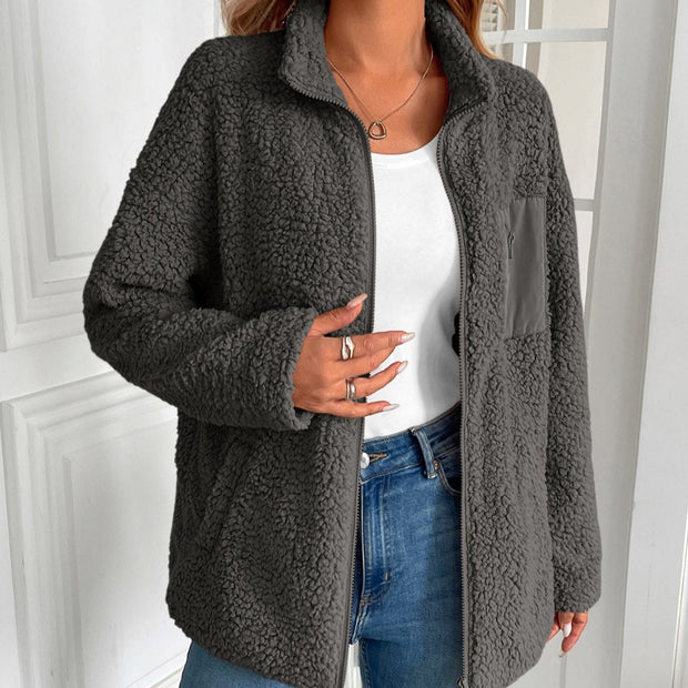 WW | Lässige Winter Zip-Up Fuzzy Jacke für Damen