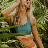 WW | High Waist Colorblock Marine Cut Back Crop Bikini Set