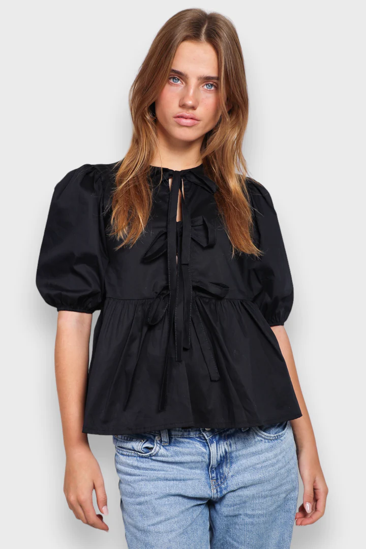 W&W Mode | Bluse mit Puffärmeln und Schleifendetail für Damen