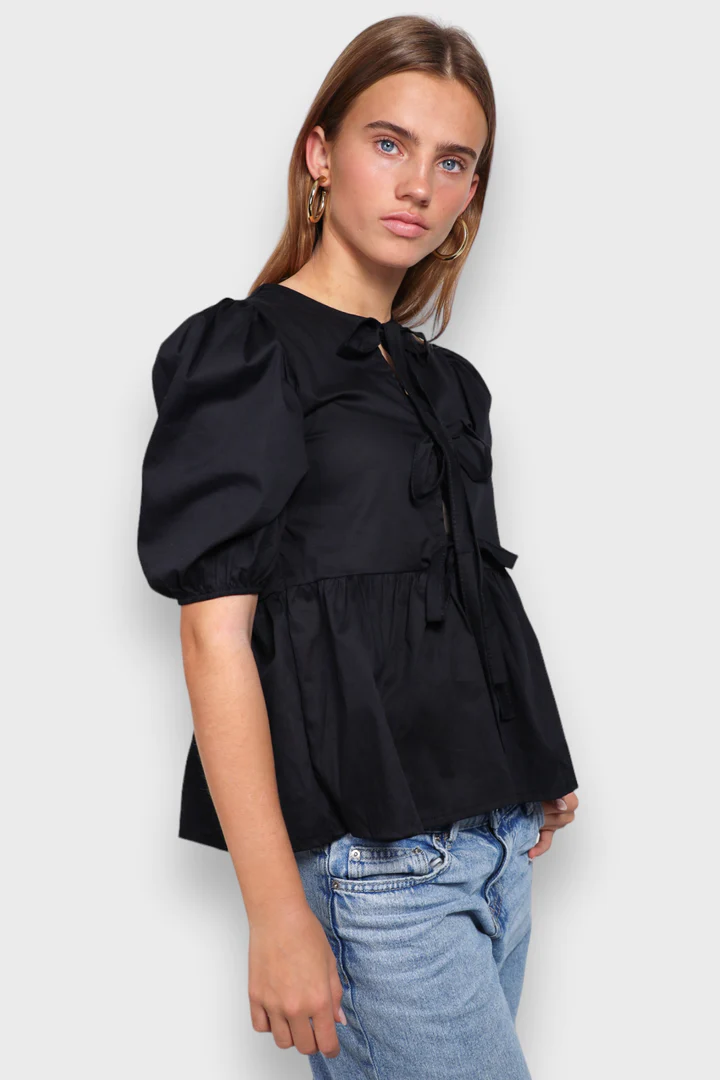 W&W Mode | Bluse mit Puffärmeln und Schleifendetail für Damen